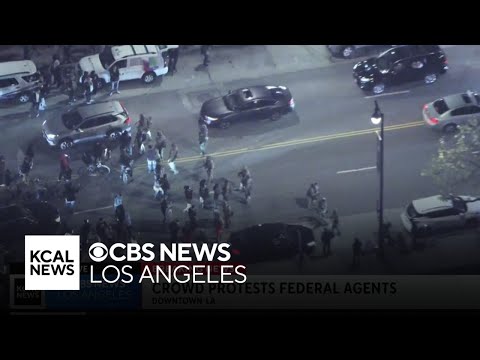 Protests continue through the night in downtown Los Angeles